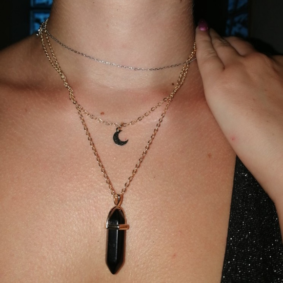 SOLD choker Double Moon Pendant Neckalce chain - Picture 5 of 8